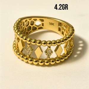 18K Gold Geometric Design Ring – Size 6.5