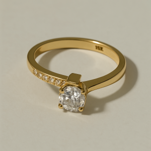 18K Gold Solitaire Engagement Ring with Pavé Band - SIZE 7
