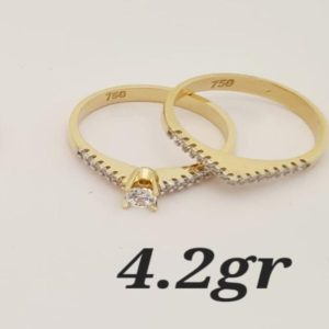 18K Gold Engagement and Wedding Ring Set – 4.2g - SIZE 6.5